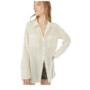 Free People Sheer Luck Button Down Shirt Cream XS